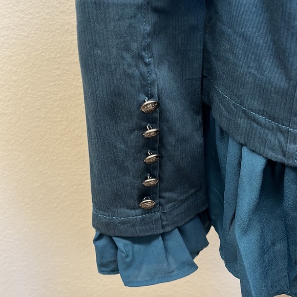 🥳HP🥳 Free People Ruffles Romance Jacket In Teal Jewel NWOT - Picture 10 of 14